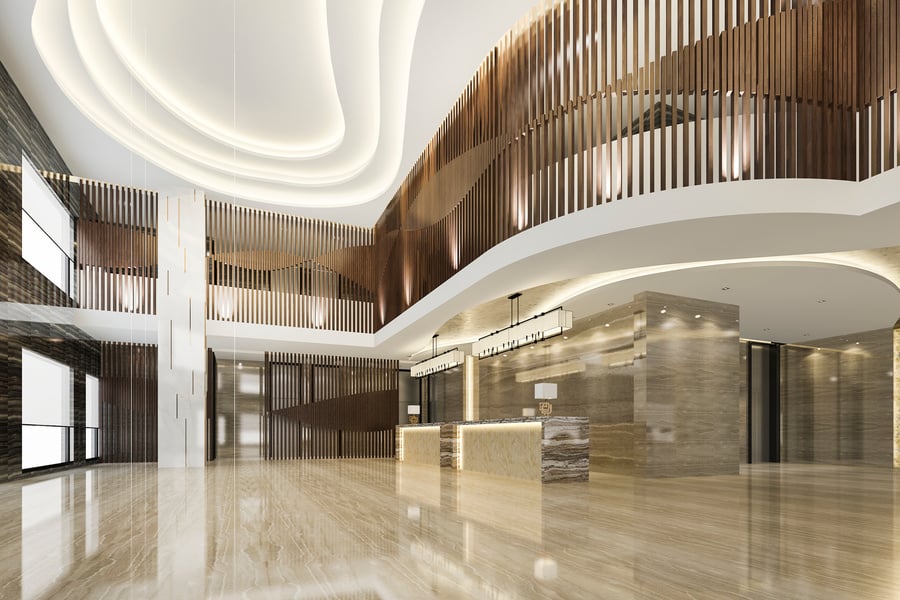 3D Rendering Grand Luxury Hotel Reception Hall